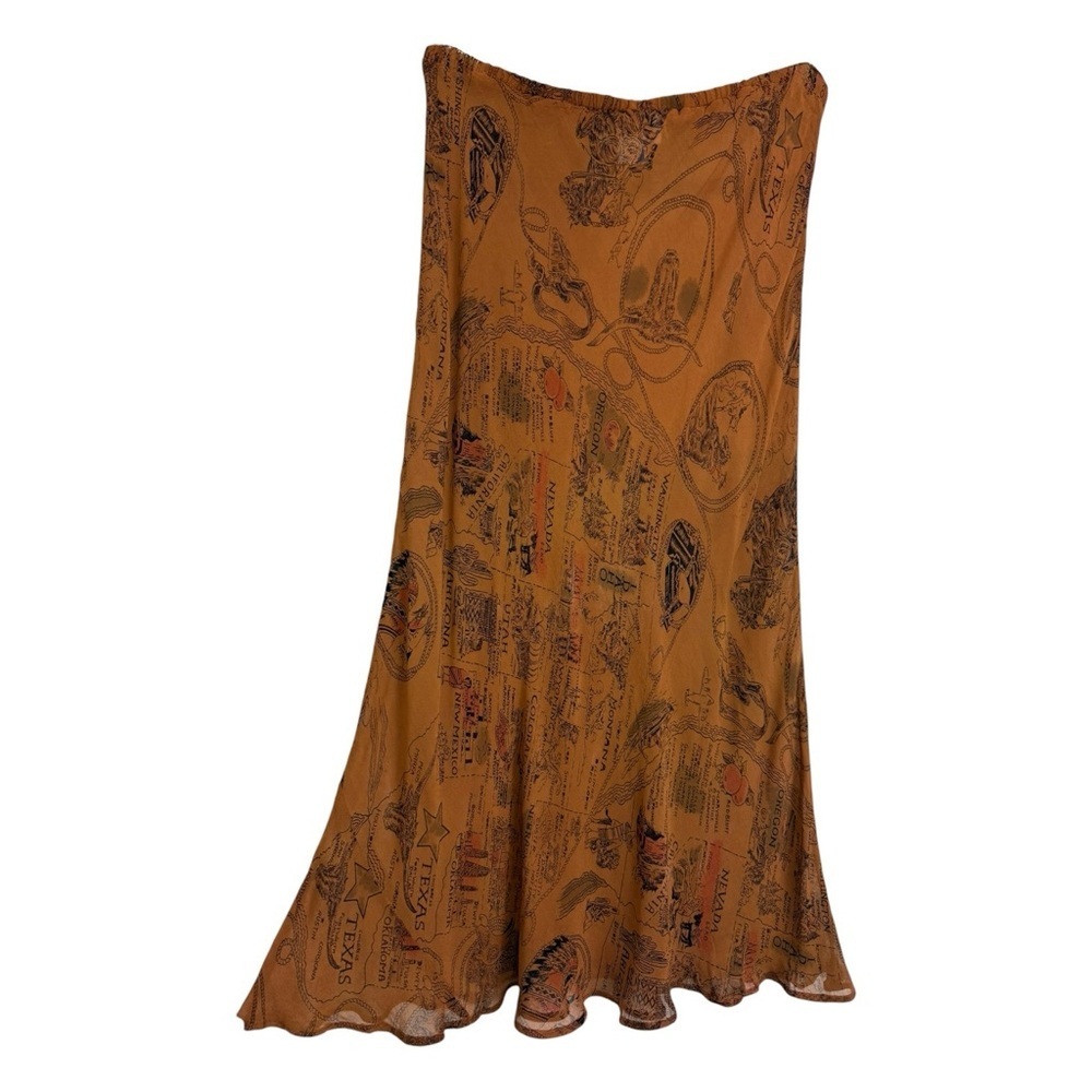 Vintage Western Americana Novelty USA Map Print Slip Skirt Size Medium 90s - Picture 2 of 7